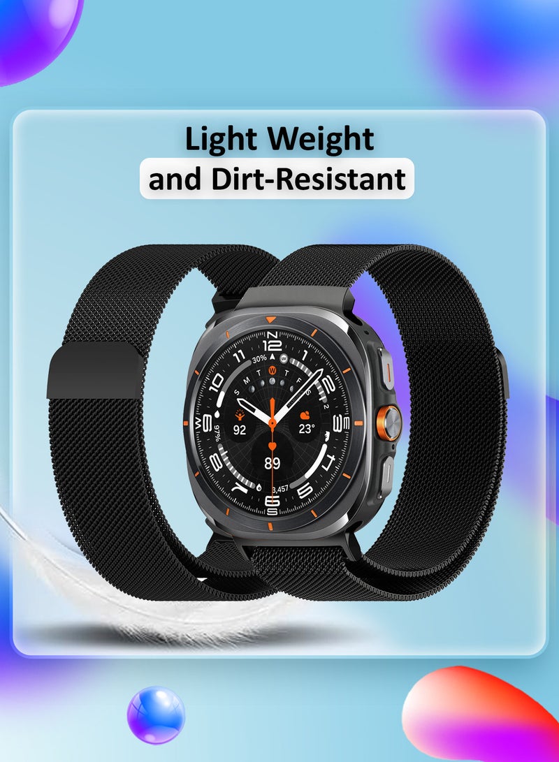 MARGOUN - (for Samsung Galaxy Watch 7 Ultra) Milanese Loop, Metal Mesh Adjustable Strap, Magnetic Clasp Mesh Bands Stainless Steel Metal Connector Black - Image 1
