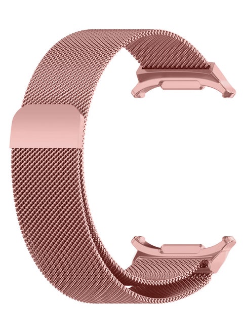 (for Samsung Galaxy Watch 7 Ultra) Milanese Loop, Metal Mesh Adjustable Strap, Magnetic Clasp Mesh Bands Stainless Steel Metal Connector Rose Pink