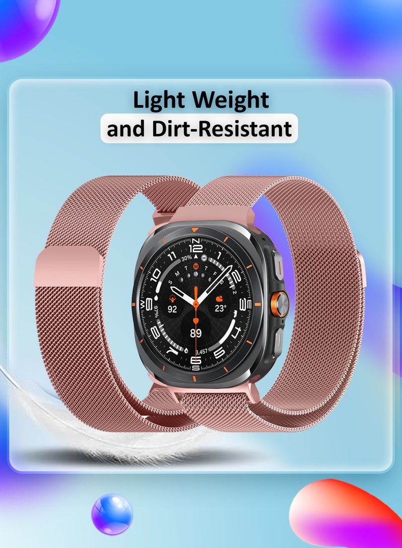 MARGOUN - (for Samsung Galaxy Watch 7 Ultra) Milanese Loop, Metal Mesh Adjustable Strap, Magnetic Clasp Mesh Bands Stainless Steel Metal Connector Rose Pink - Image 1