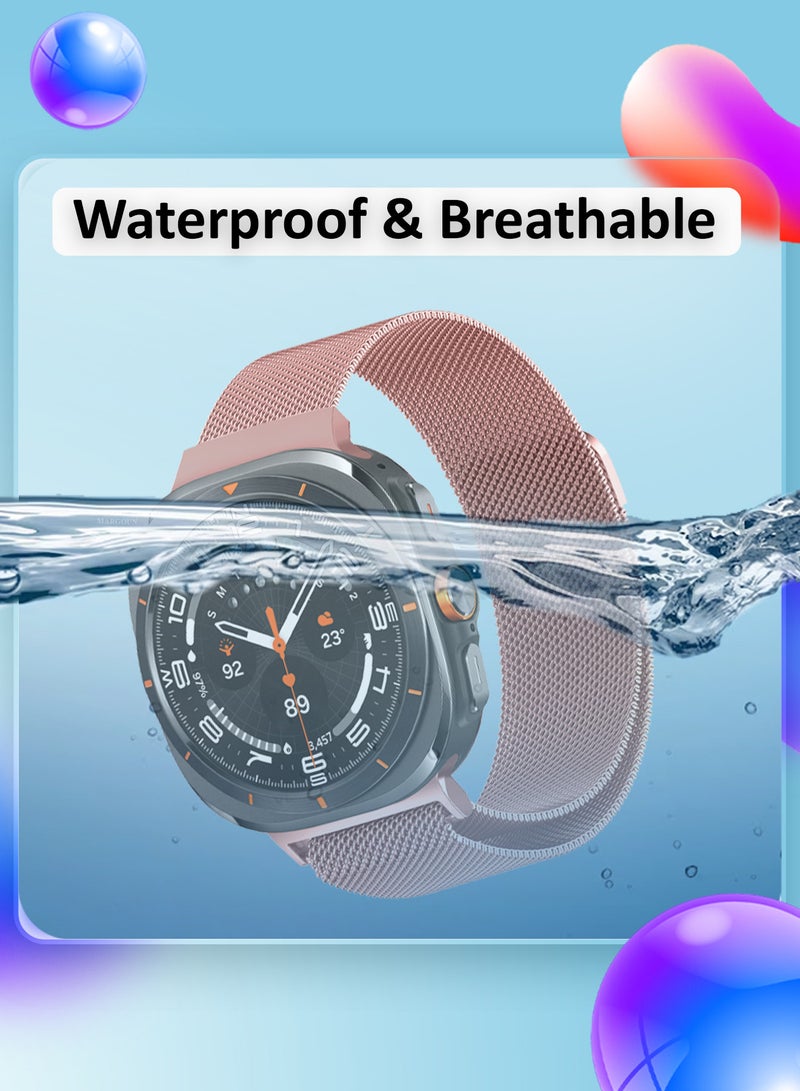MARGOUN - (for Samsung Galaxy Watch 7 Ultra) Milanese Loop, Metal Mesh Adjustable Strap, Magnetic Clasp Mesh Bands Stainless Steel Metal Connector Rose Pink - Image 1