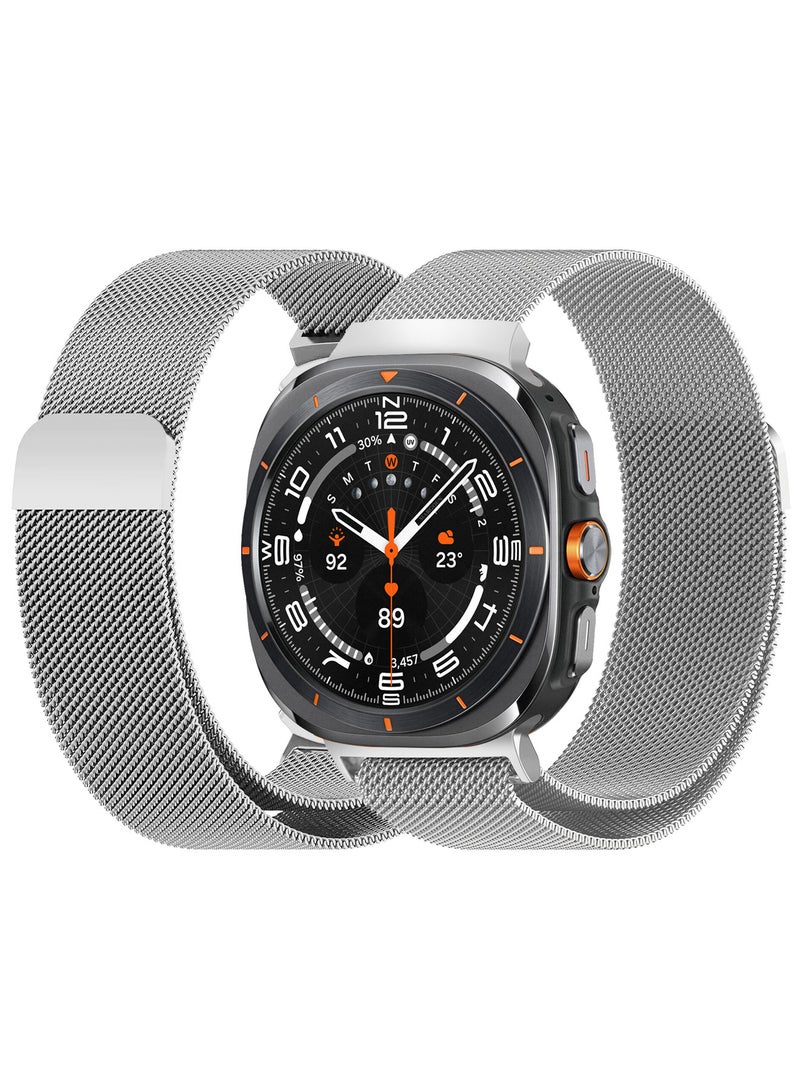 MARGOUN (for Samsung Galaxy Watch 7 Ultra) Milanese Loop, Metal Mesh Adjustable Strap, Magnetic Clasp Mesh Bands Stainless Steel Metal Connector Silver  - Image 2