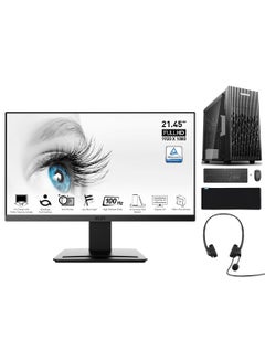 إم اس أي Trading Monitor Bundle - 22 inch PRO MP223 FHD  Monitor - 1920 X 1080 VESA Mountable, Display Kit Support, Tilt-Adjustable - HDMI 1.4b, D-Sub + NANOTECH Office Desktop PC + Intel Core i5-12400F, DDR5 16GB Ram, 1TB NVMe M.2 SSD, GT730 2GB Graphics Card, Air Cooler, Windows 11 Pro, Wi-Fi + HP Wireless Keyboard & Mouse, HP USB Headset, Mousepad Black  - Image 1