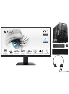 إم اس أي Trading Monitor Bundle - 27 inch PRO MP273A FHD Office Monitor  IPS, 100 Hz, Eye-Friendly Screen, VESA Mountable+ NANOTECH Office Desktop PC + Intel Core i5-14400, DDR5 32GB Ram, 2TB NVMe M.2 SSD, GT730 4GB Graphics Card, Air Cooler, Windows 11 Pro, Wi-Fi + HP Wireless Keyboard & Mouse + HP USB Headset + Mousepad Black  - Image 1