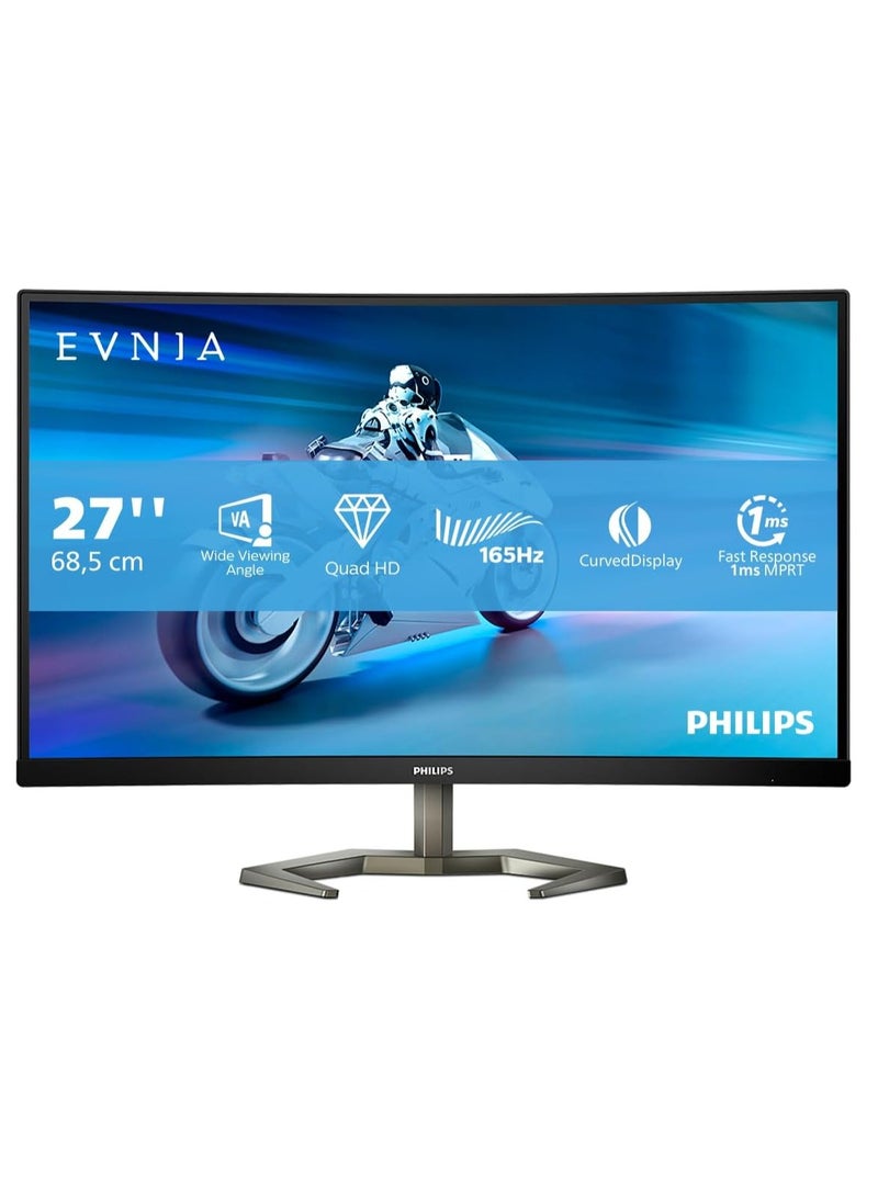 Philips - PHILIPS Evnia - 27M1C5500VL - 27 Inch QHD Curved Gaming Monitor, VA, 165Hz, 1ms, Smart Image HDR, Low input lag, Titl, VESA 100 (2560 x 1440 @ 165Hz, 250 cd/m² HDMI 2.0 / DP 1.4) multicolour - Image 1