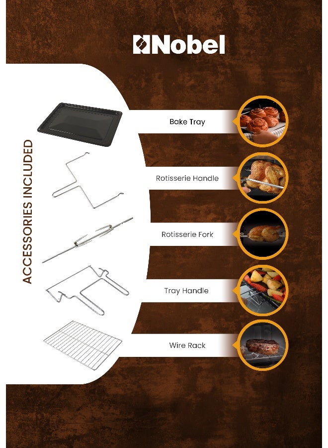نوبل فرن 35 لتر مع تحكم في درجة الحرارة القابلة للتعديل (70-250 درجة مئوية)، مؤقت لمدة 120 دقيقة، باب زجاجي مزدوج، وقوة - Image 3