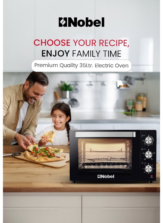 نوبل فرن 35 لتر مع تحكم في درجة الحرارة القابلة للتعديل (70-250 درجة مئوية)، مؤقت لمدة 120 دقيقة، باب زجاجي مزدوج، وقوة - Image 2