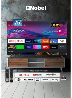 Nobel Nobel 75 Inch UHD Smart TV | 4K Ultra HD | Netflix, YouTube & Prime Video Certified | VIDAA OS | Voice Control & Bluetooth | Dual Remote Controls UHD75VIDS Black  - Image 2