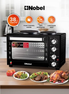 Nobel 38L Oven with 2 Hotplates, Adjustable Temperature Control (70-250°C), 120-Minute Timer, Double Glass Door 38 L 1600 W NEO45PRO Black  - Image 1