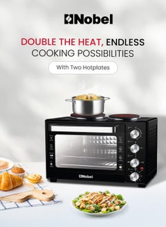 Nobel 38L Oven with 2 Hotplates, Adjustable Temperature Control (70-250°C), 120-Minute Timer, Double Glass Door 38 L 1600 W NEO45PRO Black  - Image 3