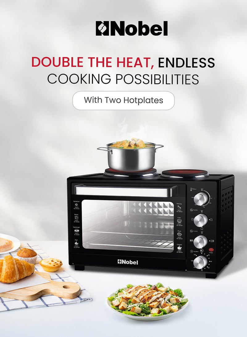 Nobel - 38L Oven with 2 Hotplates, Adjustable Temperature Control (70-250°C), 120-Minute Timer, Double Glass Door 38 L 1600 W NEO45PRO Black - Image 1