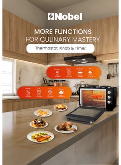 Nobel 38L Oven with 2 Hotplates, Adjustable Temperature Control (70-250°C), 120-Minute Timer, Double Glass Door 38 L 1600 W NEO45PRO Black  - Image 5