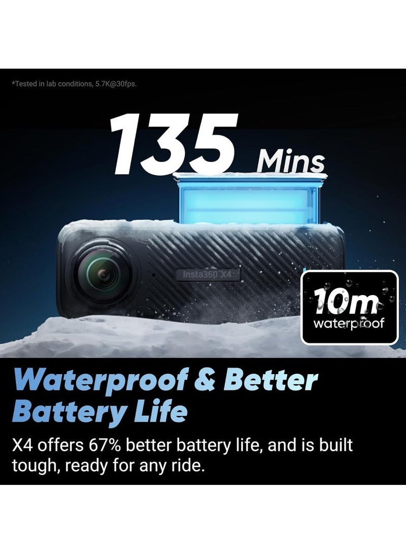 Insta360 - X4 Motorcycle Bundle- 8K Waterproof 360 Action Camera, 4K Wide-Angle Video, Invisible Selfie Stick, 128GB Mcard, Removable Lens Guards, 135 Min Battery Life, AI Editing, Stabilization, for Sports - Image 1