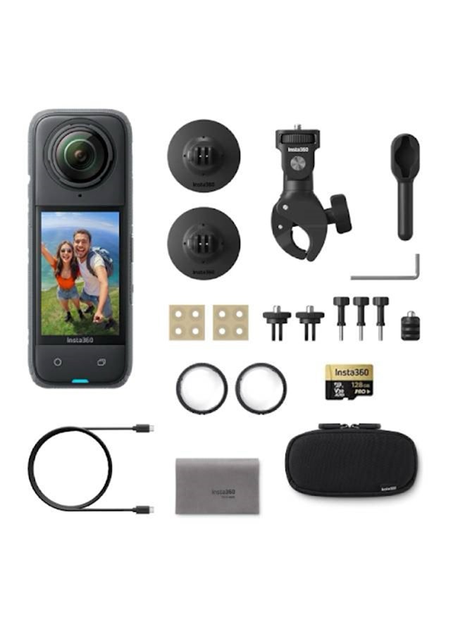 Insta360 X4 Motorcycle Bundle- 8K Waterproof 360 Action Camera, 4K Wide-Angle Video, Invisible Selfie Stick, 128GB Mcard, Removable Lens Guards, 135 Min Battery Life, AI Editing, Stabilization, for Sports  - Image 1