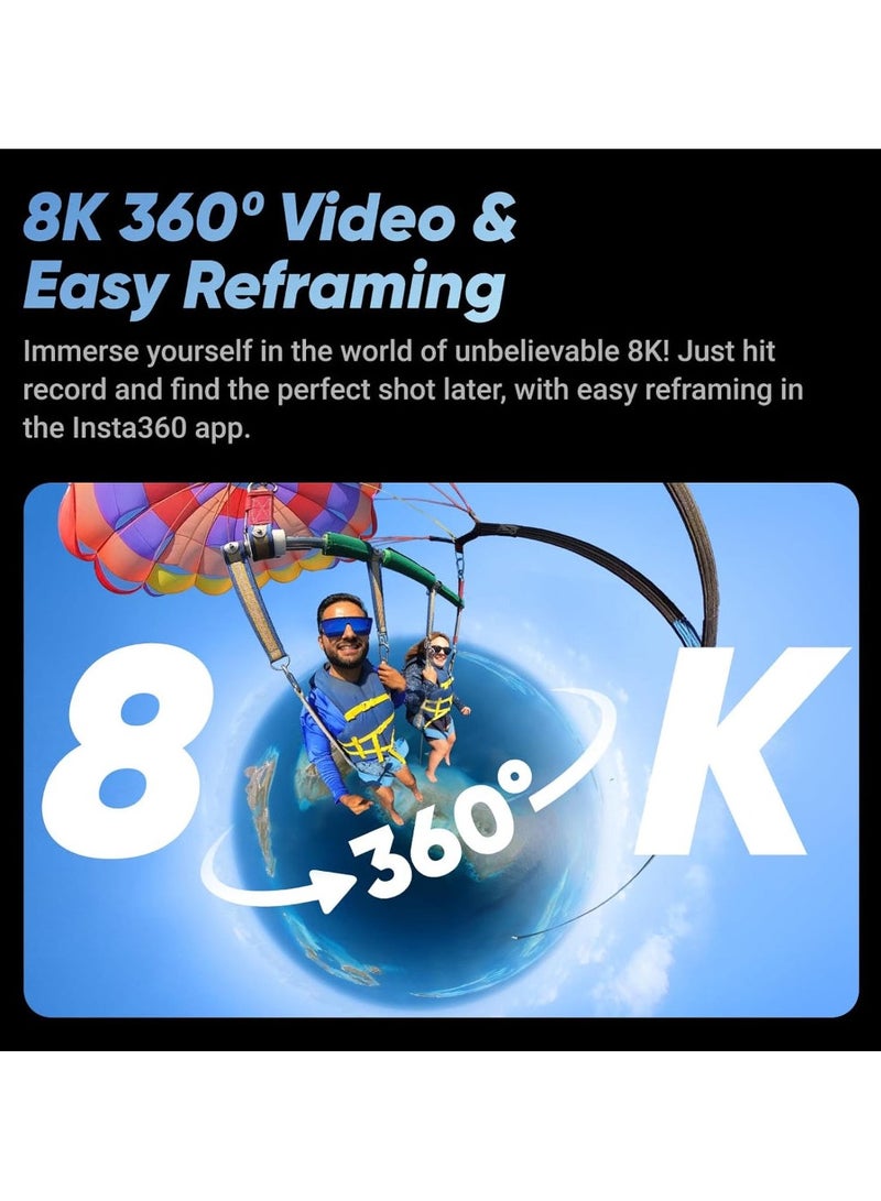Insta360 - X4 Adventure Bundle- 8K Waterproof 360 Action Camera, 4K Wide-Angle Video, 256GB Mcard, Removable Lens Guards, 114cm Invisible Selfie Stick, 135 Min Battery Life, AI Editing, Stabilization - Black - Image 1