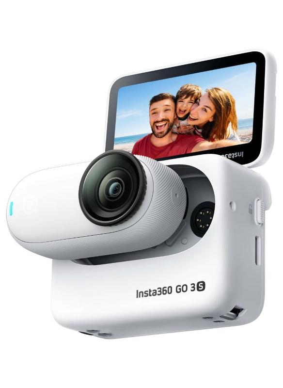 Insta360 GO 3S Arctic White (128GB) | 10m Waterproof Tiny Action Camera, 4K Wide-Angle Video, 2.2" Flip TouchScreen w/ Action Pod, Auto Stabilization, with Apple FindMy, Magnet Pendant, Clip - White - Image 1