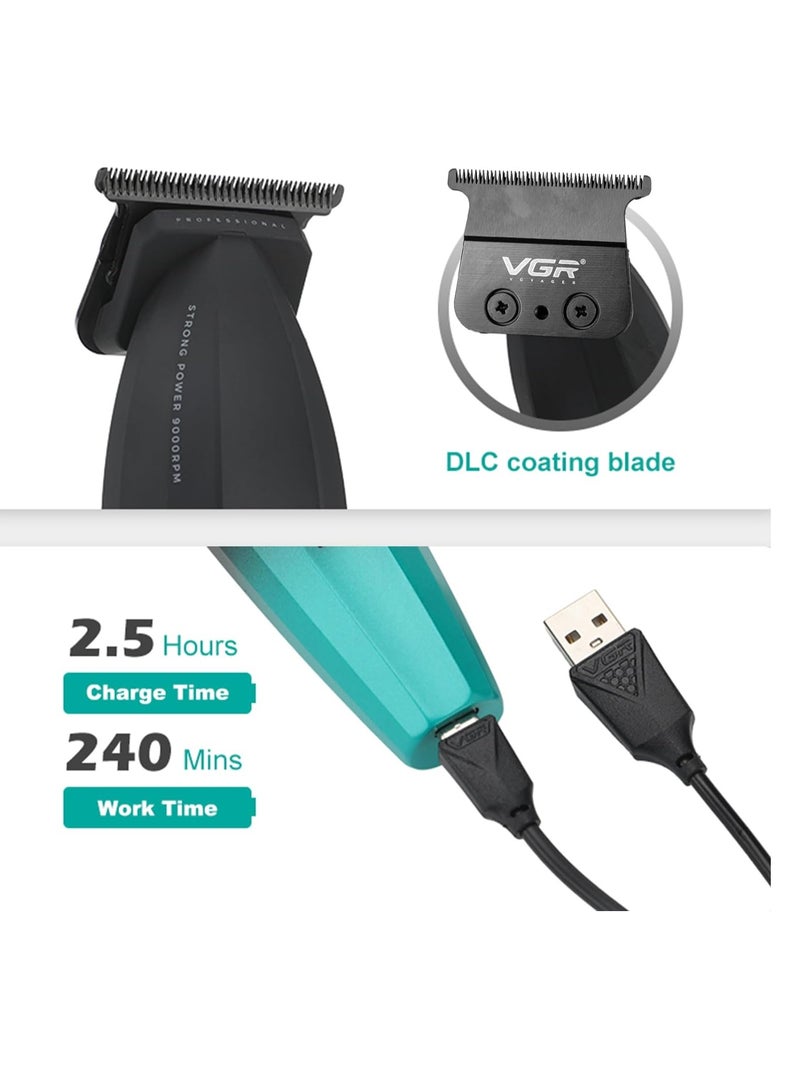 VGR Fresh Fade Professional Hair Trimmer, 9000rpm Zero Gapped Beard Trimmer for Men, DLC T-Blade Cordless Hair Clipper/Trimmer for Barbers and USB Rechargeable - V-906  - Image 3