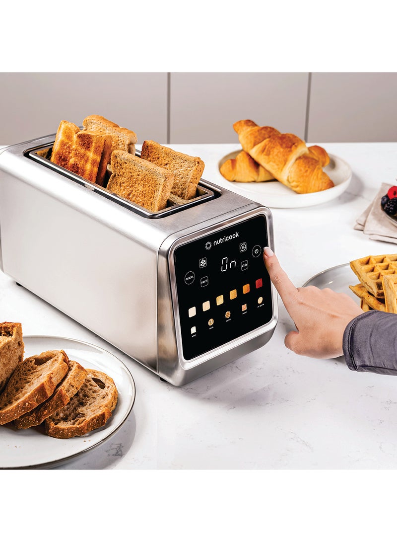 nutricook - Toasti Digital Toaster - 4-Slice with Intuitive Touch-screen Display, 6 Shade Settings, 5 Bread Options, Favorite Button, Warming Rack, Crumb Tray,  Reheat | Defrost, 2 Years Warranty 1450 W Toasti Silver - Image 1