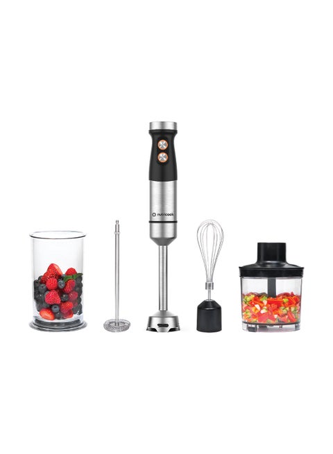 Hand Blender with 20 speed settings, Stainless Steel, 700ml Beaker, 500 ml Chopping Bowl, 4-in-1 functionality for Blender, chopping, frothing & whisking, 2 Year Warranty Handi Silver