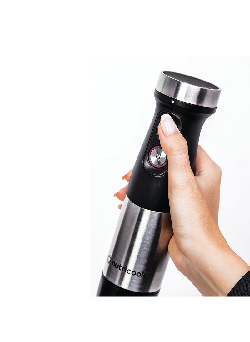 Hand Blender with 20 speed settings, Stainless Steel, 700ml Beaker, 500 ml Chopping Bowl, 4-in-1 functionality for Blender, chopping, frothing & whisking, 2 Year Warranty Handi Silver