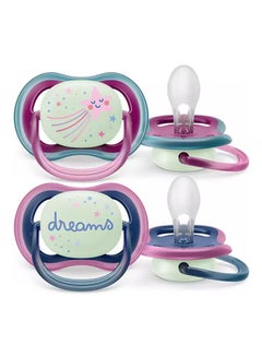 PHILIPS AVENT Pack Of 2 Ultra Air Soother Light And Breathable Glow In The Dark Baby Soothers With Steriliser Carry Case, 6 To 18 Months  - Image 1