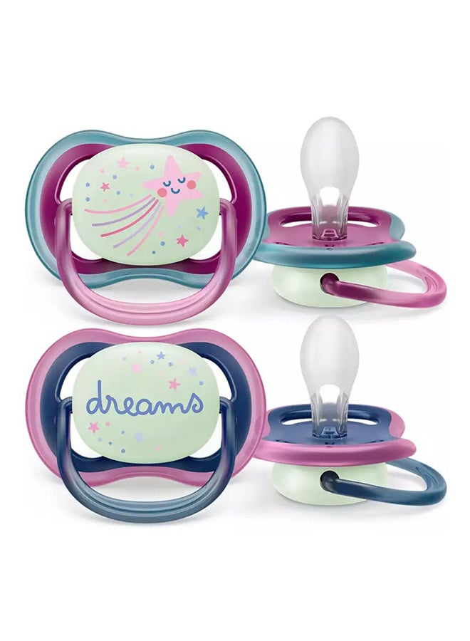 Philips Avent Pack Of 2 Ultra Air Soother Light And Breathable Glow In The Dark Baby Soothers With Steriliser Carry Case, 6 To 18 Months - Image 1