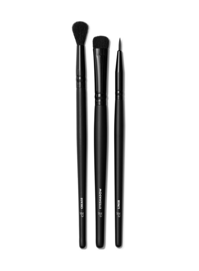 e.l.f. No Budge Brush Trio, 3-Piece Eyeshadow Brush Set For Applying & Blending Color, Use With The No Budge Cream Eyeshadows Black 
