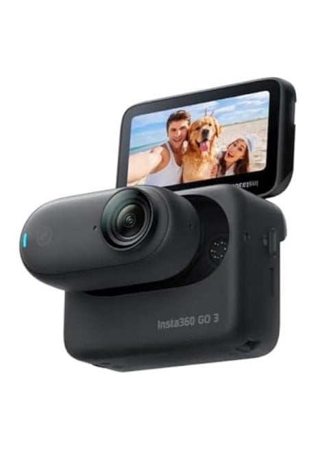 GO 3S Midnight Black (128GB) | 10m Waterproof Tiny Action Camera, 4K Wide-Angle Video, 2.2" Flip TouchScreen w/ Action Pod, Auto Stabilization, with Apple FindMy, Magnet Pendant, Clip