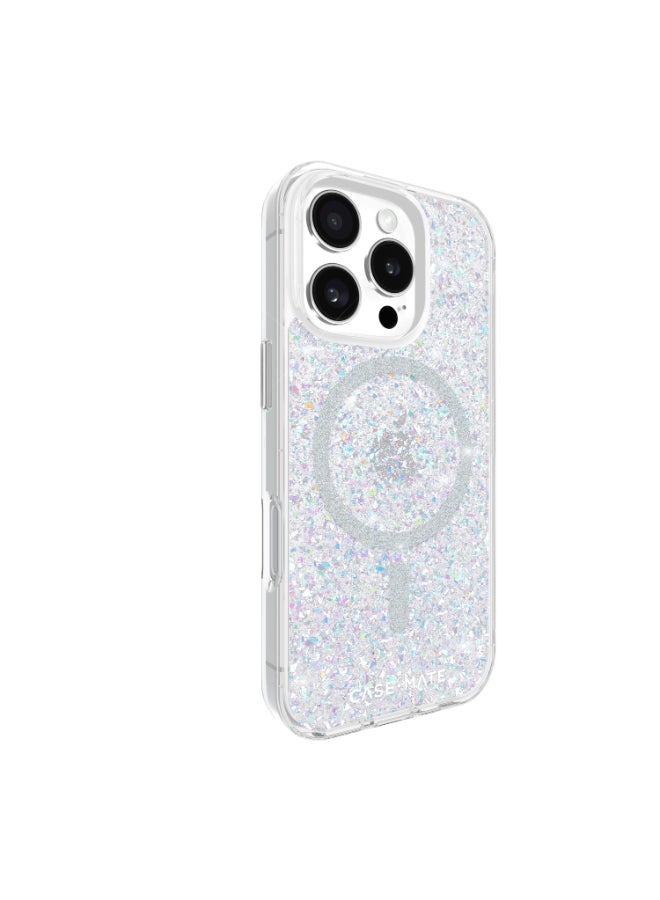 CASE-MATE Twinkle Case w/ Magsafe for Apple iPhone 16 Pro 6.3" 2024| 12-Ft Drop Protection w/ Anti-Scratch Anti Yellowing Coating, Raised Edges, Fashion Case, Wireless Charging - White Silver - Image 2