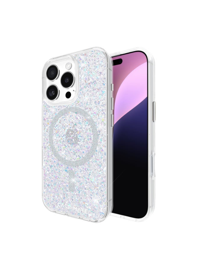 CASE-MATE Twinkle Case w/ Magsafe for Apple iPhone 16 Pro 6.3" 2024| 12-Ft Drop Protection w/ Anti-Scratch Anti Yellowing Coating, Raised Edges, Fashion Case, Wireless Charging - White Silver - Image 4