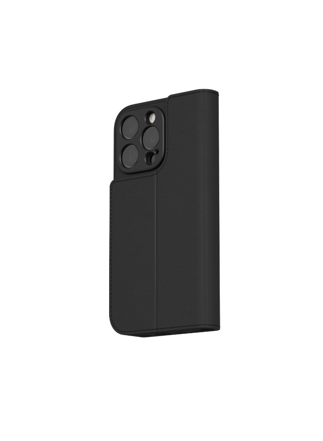 Moshi Overture Leather Folio Case w/ Magsafe for Apple iPhone 16 Pro 6.3" 2024| 3-in-1 Cover-Wallet-Stand, Drop Protection, 3x Card Slots, Protective Lens Frame, Wireless Charging - Black - Image 1