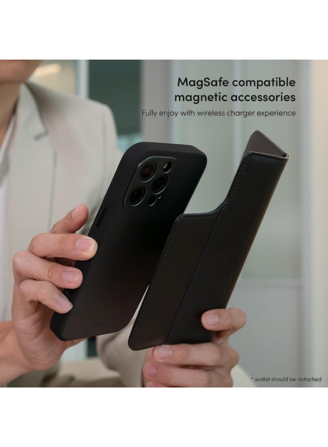 Moshi Overture Leather Folio Case w/ Magsafe for Apple iPhone 16 Pro 6.3" 2024| 3-in-1 Cover-Wallet-Stand, Drop Protection, 3x Card Slots, Protective Lens Frame, Wireless Charging - Black - Image 2