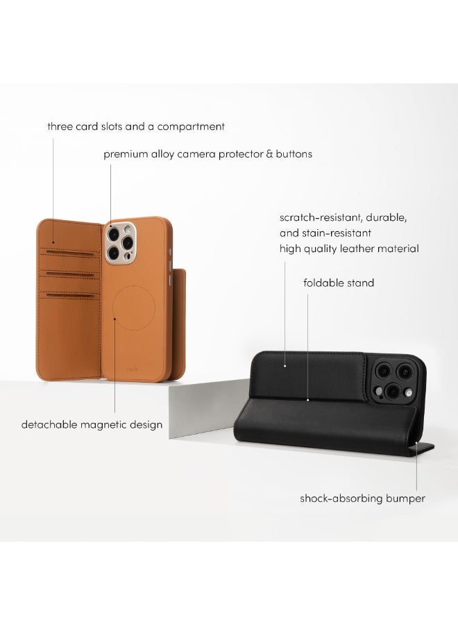 Moshi Overture Leather Folio Case w/ Magsafe for Apple iPhone 16 Pro Max 6.9" 2024| 3-in-1 Cover-Wallet-Stand, Drop Protection, 3x Card Slots, Protective Lens Frame, Wireless Charging - Brown - Image 5