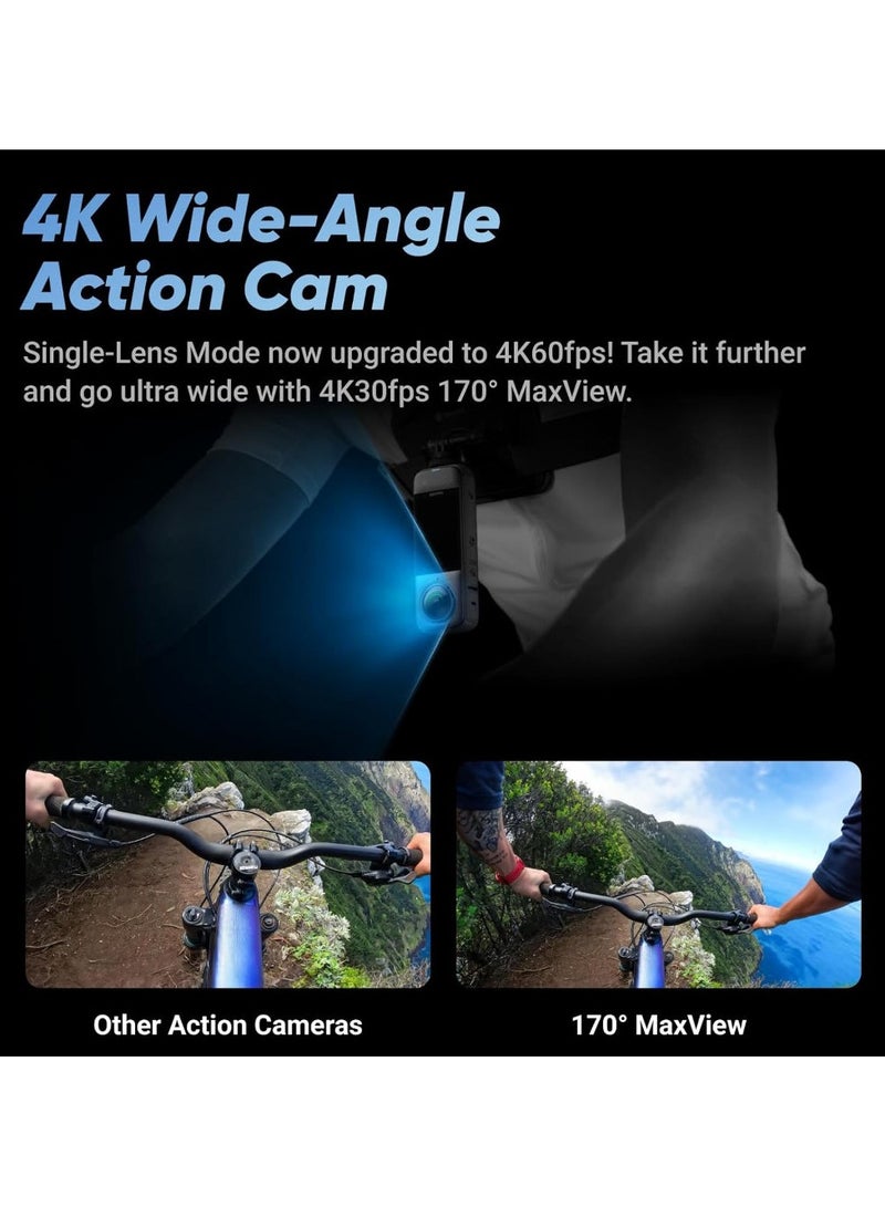 Insta360 - X4 Explorer Bundle - 8K Waterproof 360 Action Camera, 4K Wide-Angle Video, 256GB Mcard, 114cm Invisible Selfie Stick, Removable Lens Guards, 135 Min Battery Life, AI Editing, with Pouch - Black - Image 1