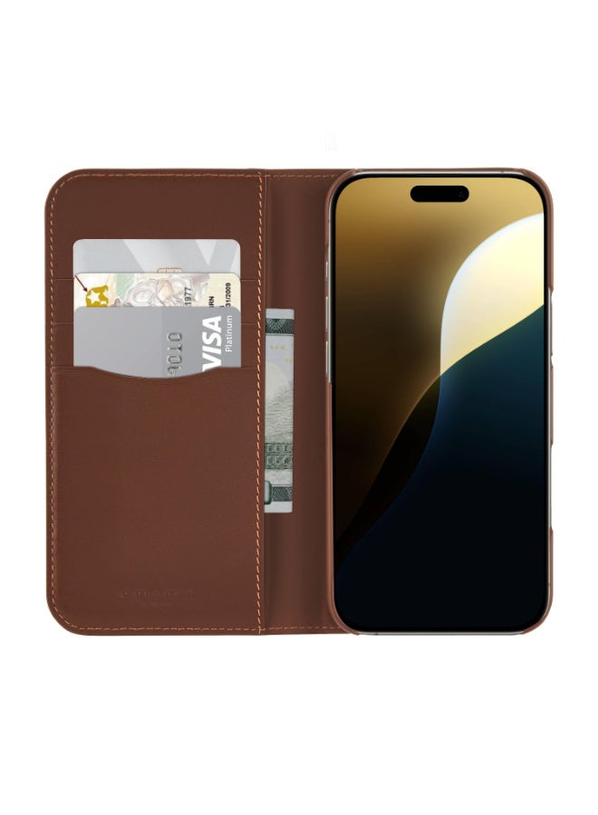 CASE-MATE Coach Wallet Folio Case for Apple iPhone 16 Pro Max 6.9" 2024| 12-Ft Drop Protection,  Genuine Italian Leather, Magnetic Snap Closure, 3x Card Slot + Cash, Detachable Case - Hazelnut - Image 5