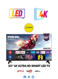 نيكاي 50 Inch 4K UHD Smart LED TV, Ultra Slim Frame, Android OS, Built-in Wi-Fi, Quad Core Processor, 1.5GB RAM, 8GB Storage, 60Hz Refresh Rate, 16W Speakers 50NK4KSLED Black  - Image 1