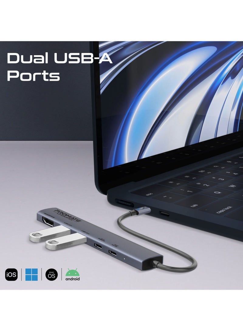 UCB-C 5-in-1 Multiport Hub features 2 USB-A ports with 5Gbps speed, 1 USB-C port with 100W Power Delivery, 480Mbps USB-C port, 4K@60Hz HDMI port Black