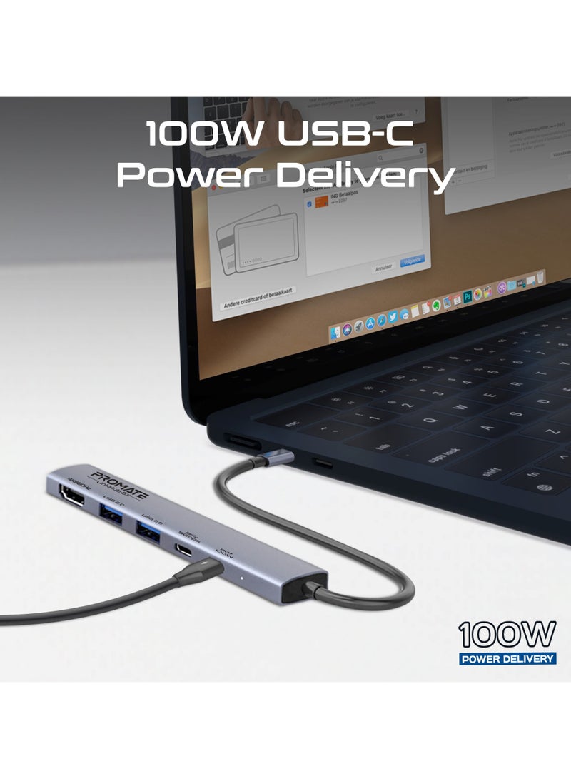 UCB-C 5-in-1 Multiport Hub features 2 USB-A ports with 5Gbps speed, 1 USB-C port with 100W Power Delivery, 480Mbps USB-C port, 4K@60Hz HDMI port Black