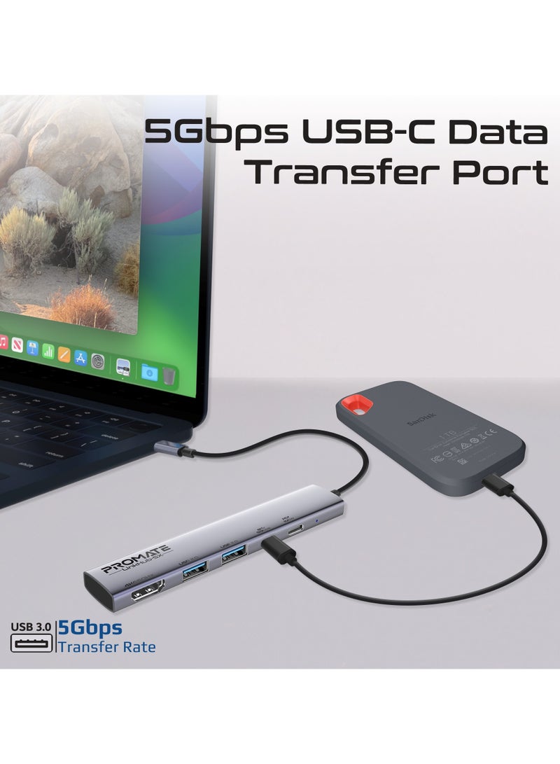 UCB-C 5-in-1 Multiport Hub features 2 USB-A ports with 5Gbps speed, 1 USB-C port with 100W Power Delivery, 480Mbps USB-C port, 4K@60Hz HDMI port Black