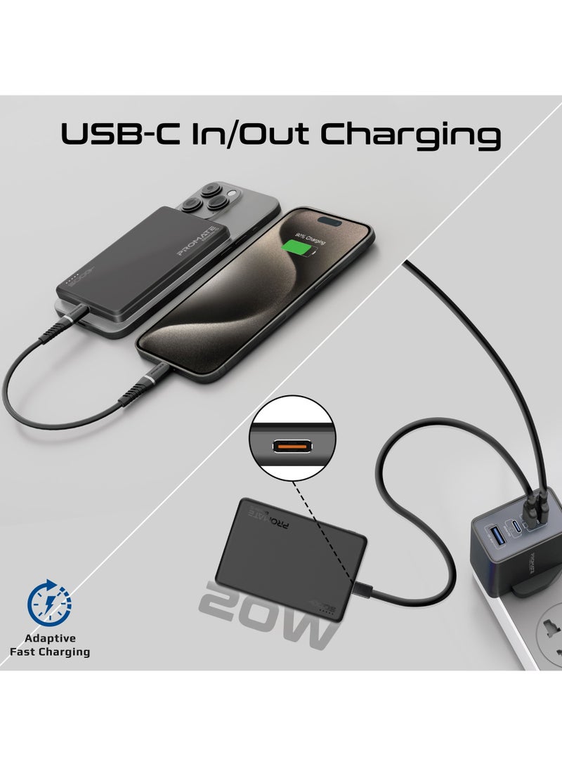 PROMATE - 5000 mAh Super Slim Power Bank With 15W MagSafe Charging, 20W USB-C Port, And Safety Protection System, USB-C Input/Output Port Black - Image 1