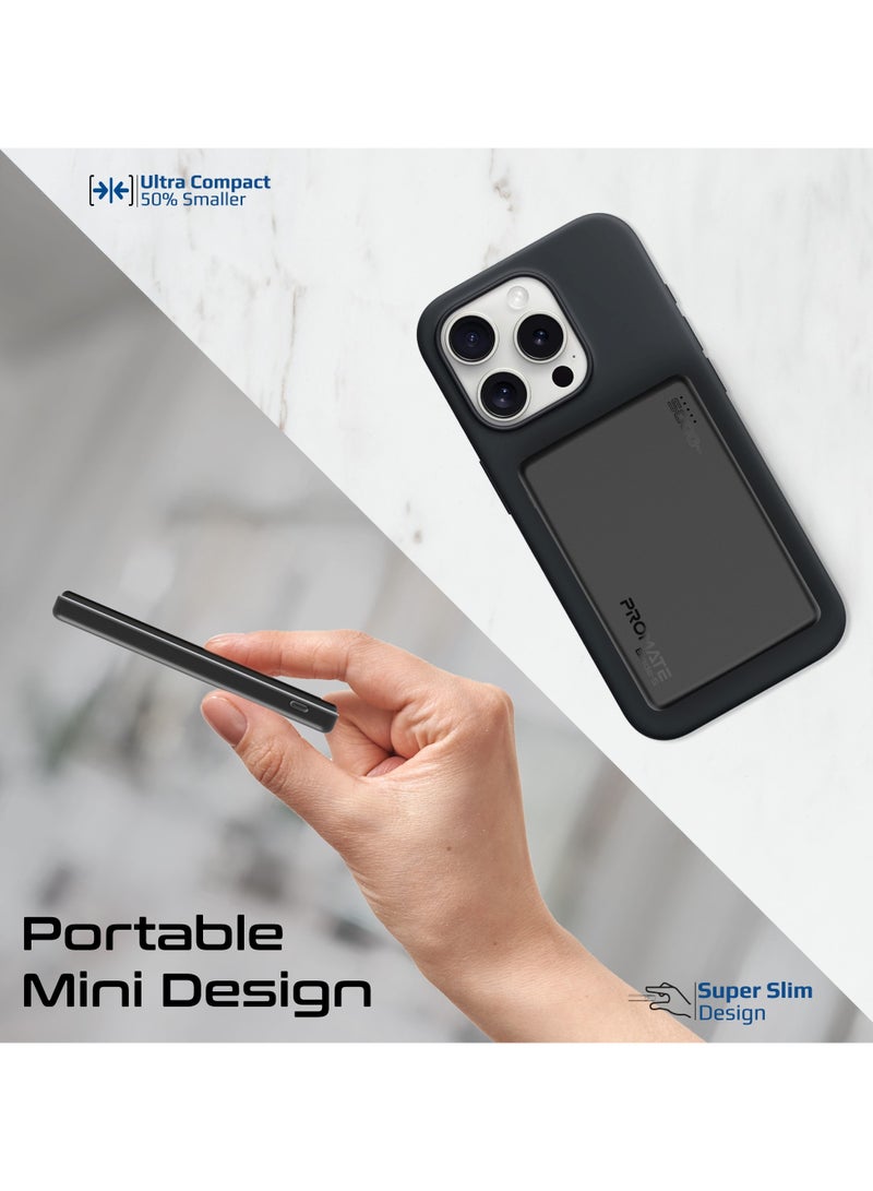 PROMATE - 5000 mAh Super Slim Power Bank With 15W MagSafe Charging, 20W USB-C Port, And Safety Protection System, USB-C Input/Output Port Black - Image 1