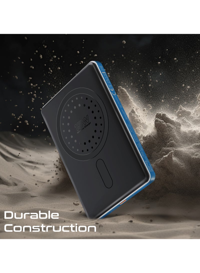 PROMATE - 5000 mAh Super Slim Power Bank With 15W MagSafe Charging, 20W USB-C Port, And Safety Protection System, USB-C Input/Output Port Blue - Image 1