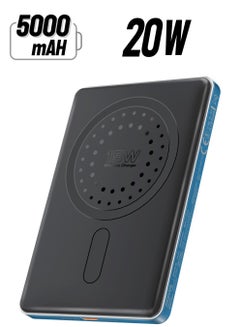 5000 mAh Super Slim Power Bank With 15W MagSafe Charging, 20W USB-C Port, And Safety Protection System, USB-C Input/Output Port Blue