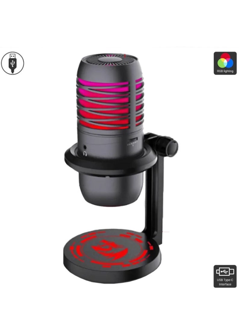 GM211 Cardioid pointing mode RGB microphone 6 color gradient dazzling light pick up the rhythmic light, projector light Cardioid pointing pickup mode Built in sound card Super CD-level 96kHz sampling rate