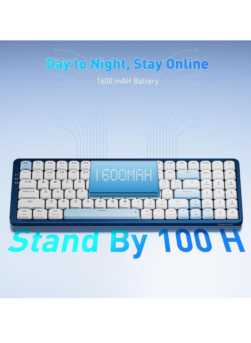 REDRAGON K684 Wireless Mechanical Keyboard with Number Pad, Triple Mode Low Profile Keyboard with Bluetooth 5.0, 2.4G and Wired Connection  - Image 5
