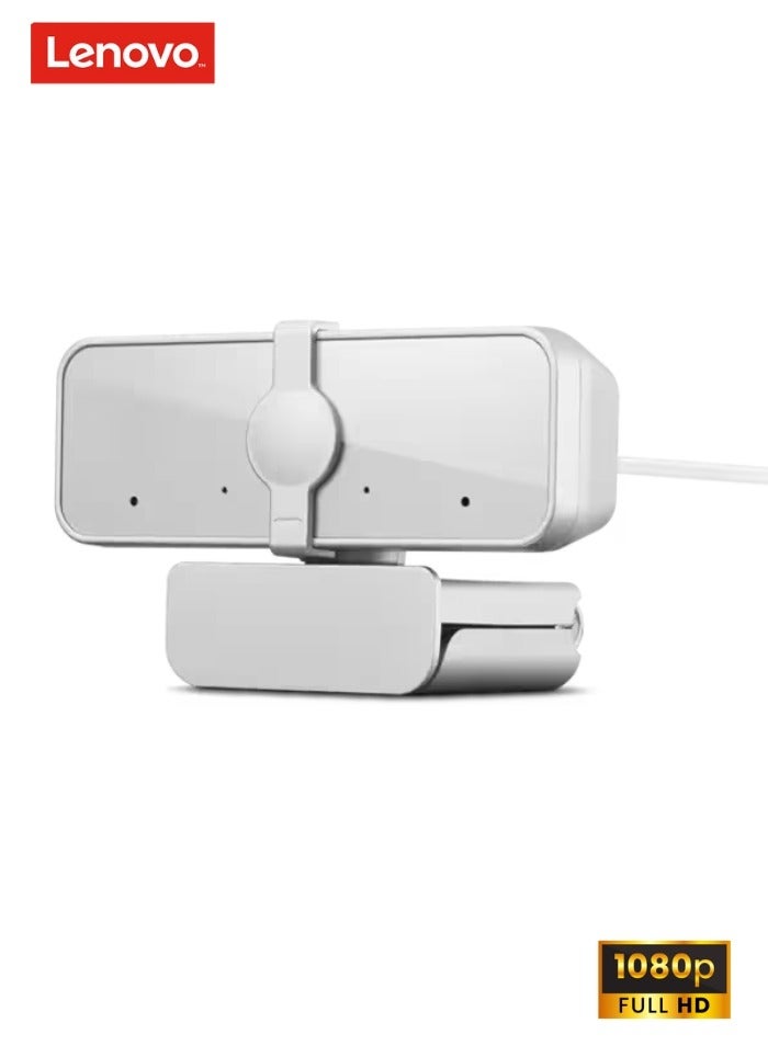 Lenovo - 300 FHD Webcam with Full Stereo Dual Built-in mics | FHD 1080P 2.1 Megapixel CMOS Camera |Ultra-Wide 95° Lens, 4X Digital Zoom | 360 Rotation | Flexible Mount Cloud Grey - Image 1