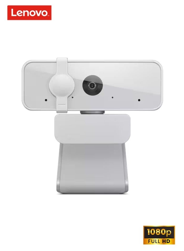 Lenovo - 300 FHD Webcam with Full Stereo Dual Built-in mics | FHD 1080P 2.1 Megapixel CMOS Camera |Ultra-Wide 95° Lens, 4X Digital Zoom | 360 Rotation | Flexible Mount Cloud Grey - Image 1