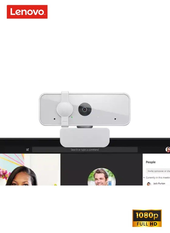 Lenovo - 300 FHD Webcam with Full Stereo Dual Built-in mics | FHD 1080P 2.1 Megapixel CMOS Camera |Ultra-Wide 95° Lens, 4X Digital Zoom | 360 Rotation | Flexible Mount Cloud Grey - Image 1