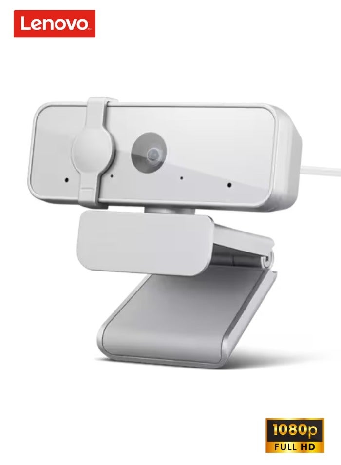 Lenovo - 300 FHD Webcam with Full Stereo Dual Built-in mics | FHD 1080P 2.1 Megapixel CMOS Camera |Ultra-Wide 95° Lens, 4X Digital Zoom | 360 Rotation | Flexible Mount Cloud Grey - Image 1