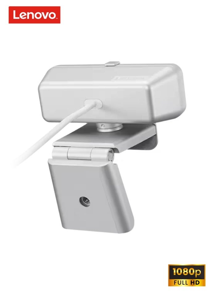 Lenovo - 300 FHD Webcam with Full Stereo Dual Built-in mics | FHD 1080P 2.1 Megapixel CMOS Camera |Ultra-Wide 95° Lens, 4X Digital Zoom | 360 Rotation | Flexible Mount Cloud Grey - Image 1