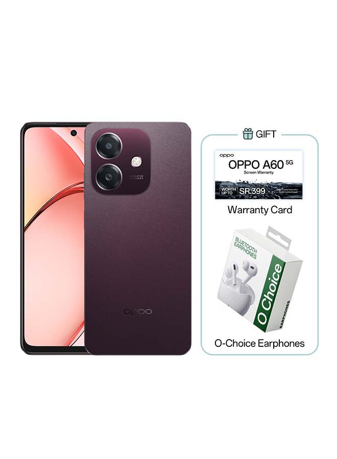 OPPO A60 Dual SIM Nebula Red 6GB RAM 128GB 5G - Middle East Version With Bluetooth Earphones O Choice  - Image 1
